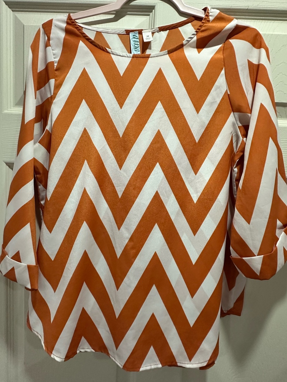 Aina Be Orange and White Chevron Blouse